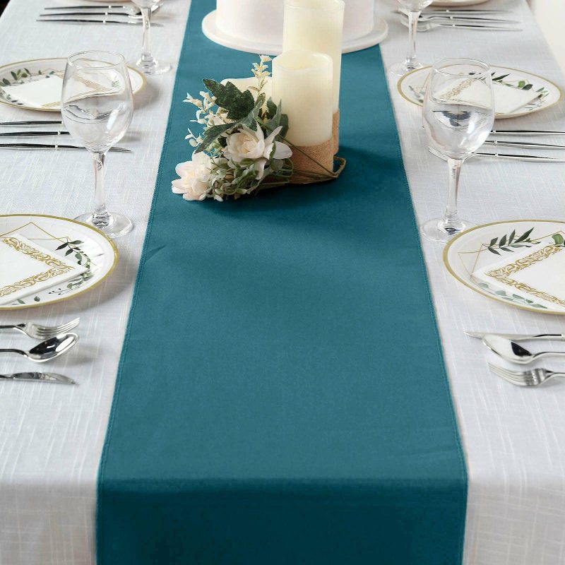 Peacock Teal Polyester Table Runner 12″x108″  |   Polyester Polyester Peacock Teal