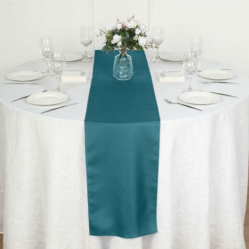 Peacock Teal Polyester Table Runner 12″x108″  |   Polyester Polyester Peacock Teal