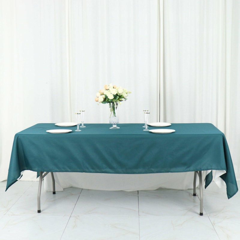 Peacock Teal Seamless Polyester Rectangular Tablecloth 60″x102″  |   Polyester Polyester Peacock Teal