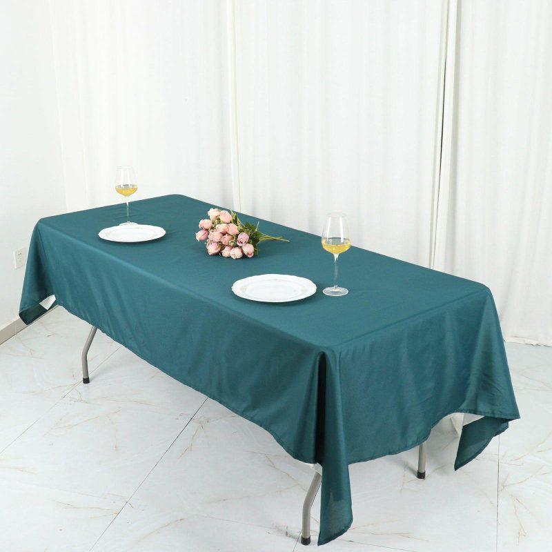 Peacock Teal Seamless Polyester Rectangular Tablecloth 60″x102″  |   Polyester Polyester Peacock Teal