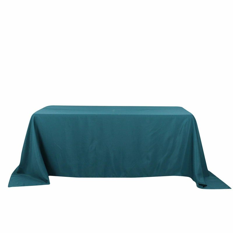 Peacock Teal Seamless Polyester Rectangular Tablecloth 90″x132″ for 6 Foot Table With Floor-Length Drop  |   Polyester Polyester Peacock Teal