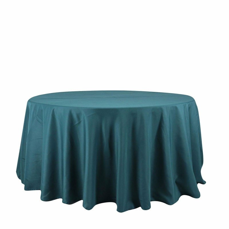 Peacock Teal Seamless Polyester Round Tablecloth 120″ for 5 Foot Table With Floor-Length Drop  |   Polyester Polyester Peacock Teal