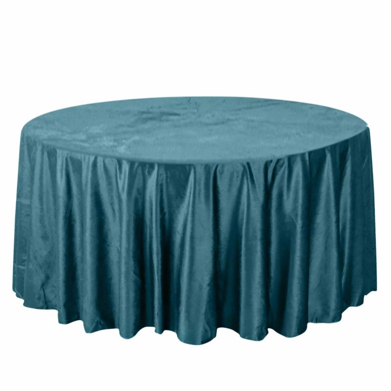 Peacock Teal Seamless Premium Velvet Round Tablecloth, Reusable Linen 120″ for 5 Foot Table With Floor-Length Drop  |   Velvet & Flocking Tablecloths Peacock Teal