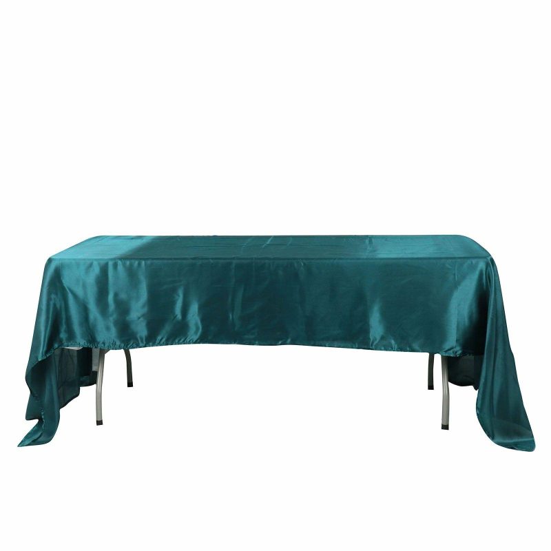 Peacock Teal Seamless Satin Rectangular Tablecloth 60″x126″  |   Satin Satin Peacock Teal