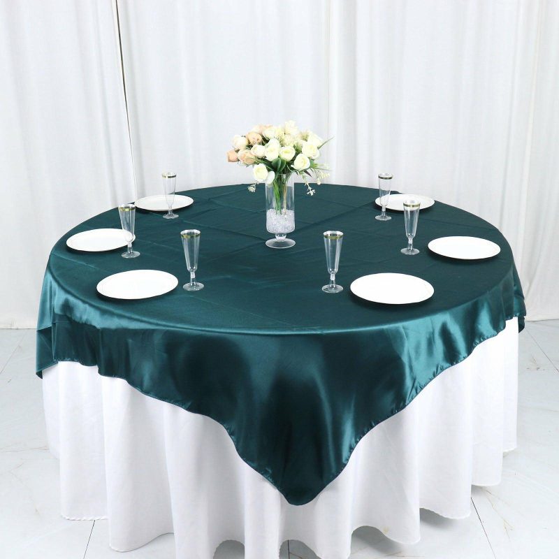 Peacock Teal Seamless Satin Square Table Overlay 72″x72″  |   Satin & Taffeta Satin & Taffeta Peacock Teal