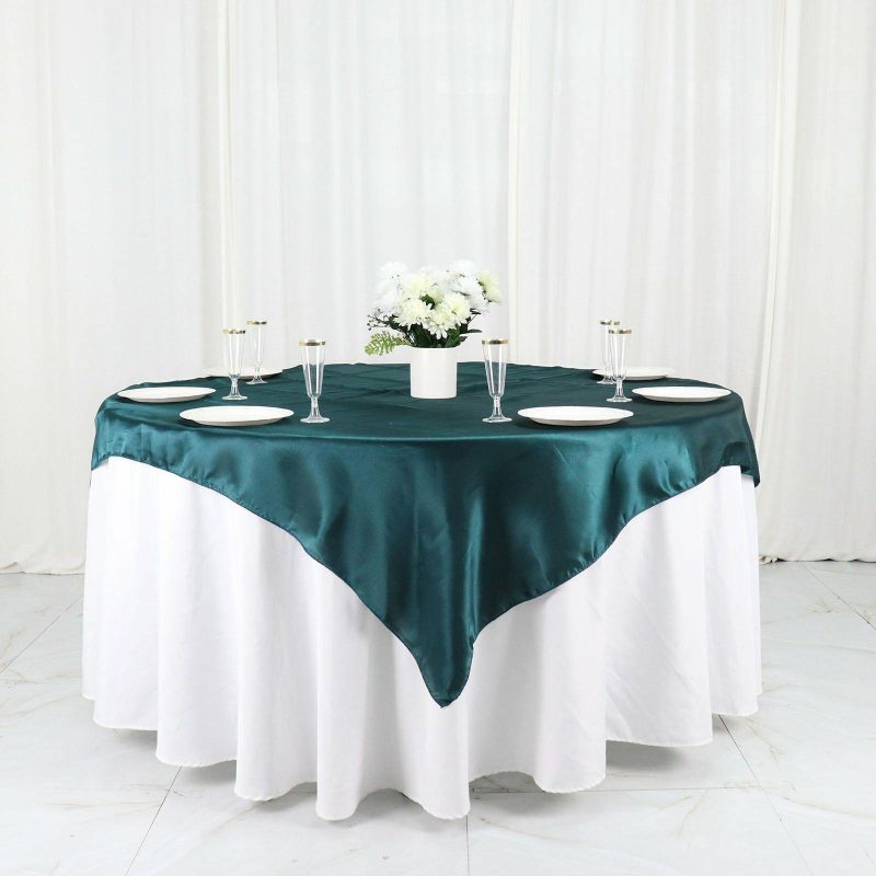 Peacock Teal Seamless Square Satin Table Overlay 60″x60″  |   Satin & Taffeta Satin & Taffeta Peacock Teal