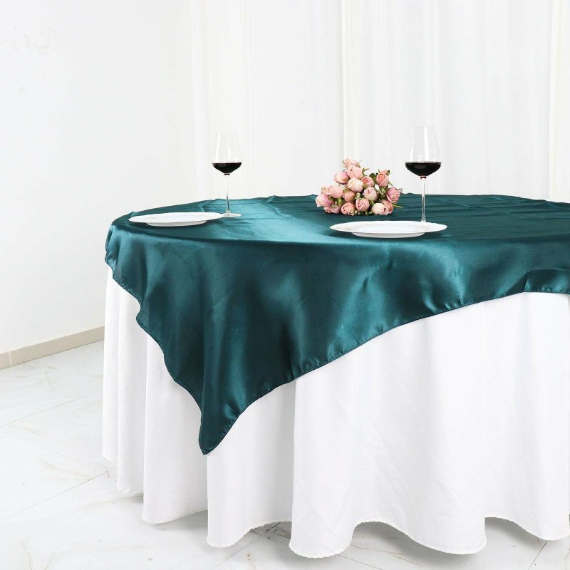 Peacock Teal Seamless Square Satin Table Overlay 60″x60″  |   Satin & Taffeta Satin & Taffeta Peacock Teal