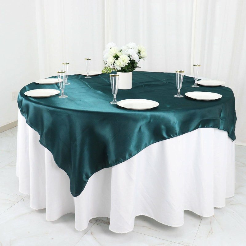 Peacock Teal Seamless Square Satin Table Overlay 60″x60″  |   Satin & Taffeta Satin & Taffeta Peacock Teal