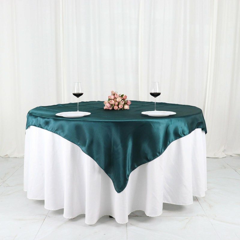 Peacock Teal Seamless Square Satin Table Overlay 60″x60″  |   Satin & Taffeta Satin & Taffeta Peacock Teal