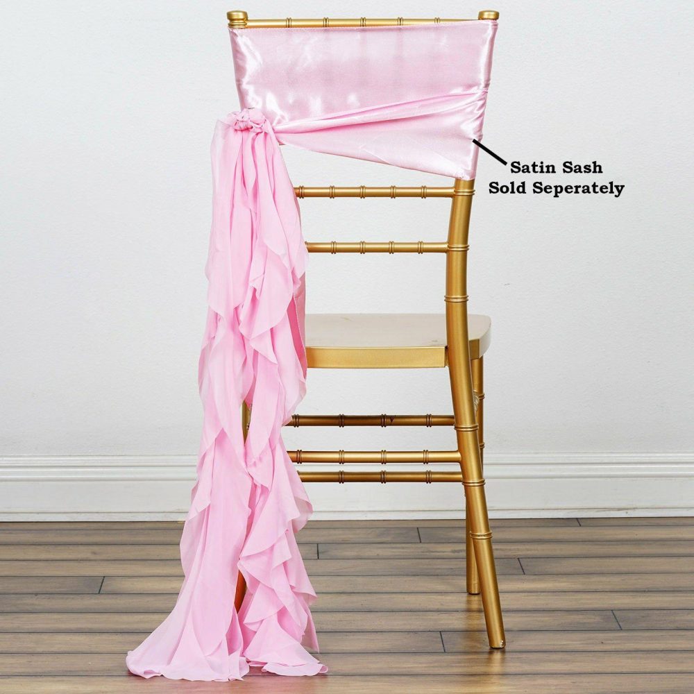 Pink Chiffon Curly Chair Sash  |   Organza & Chiffon Chair Sashes Organza & Chiffon