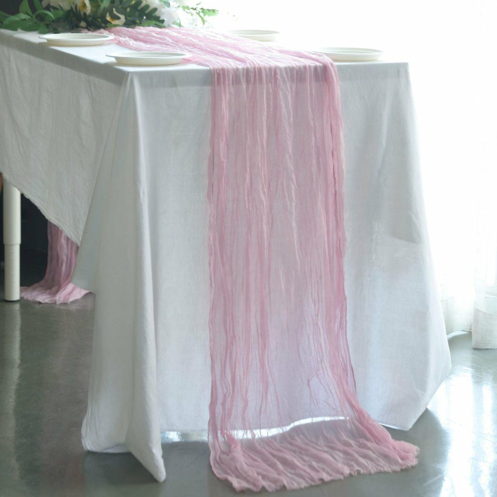 Pink Gauze Cheesecloth Boho Table Runner 10ft  |   Gauze Cheesecloth Gauze Cheesecloth Gauze Cheesecloth