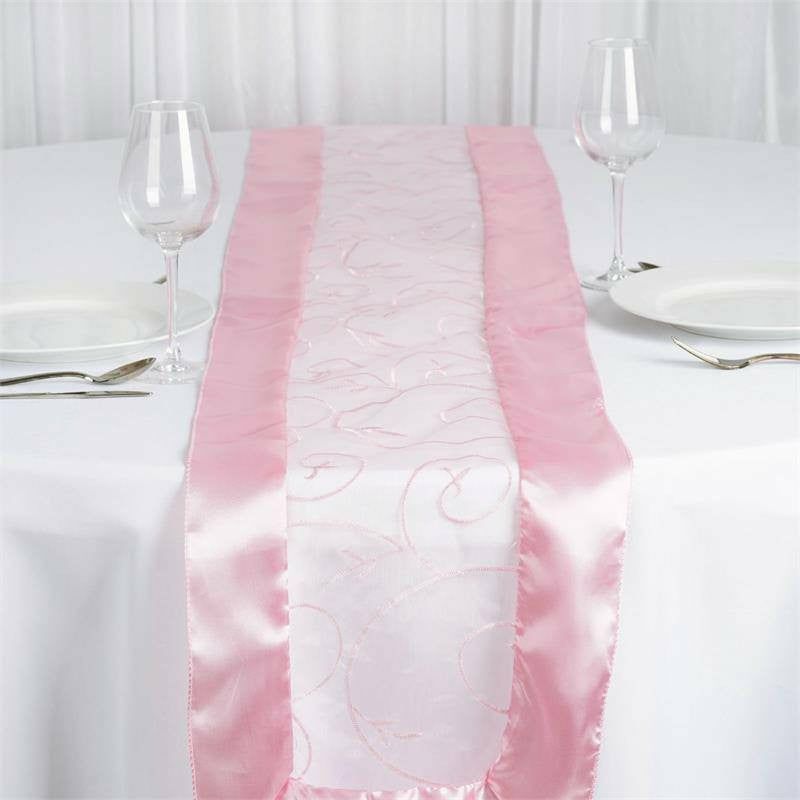 Pink Satin Embroidered Sheer Organza Table Runner 14″x108″  |   Organza & Chiffon Organza & Chiffon Organza & Chiffon