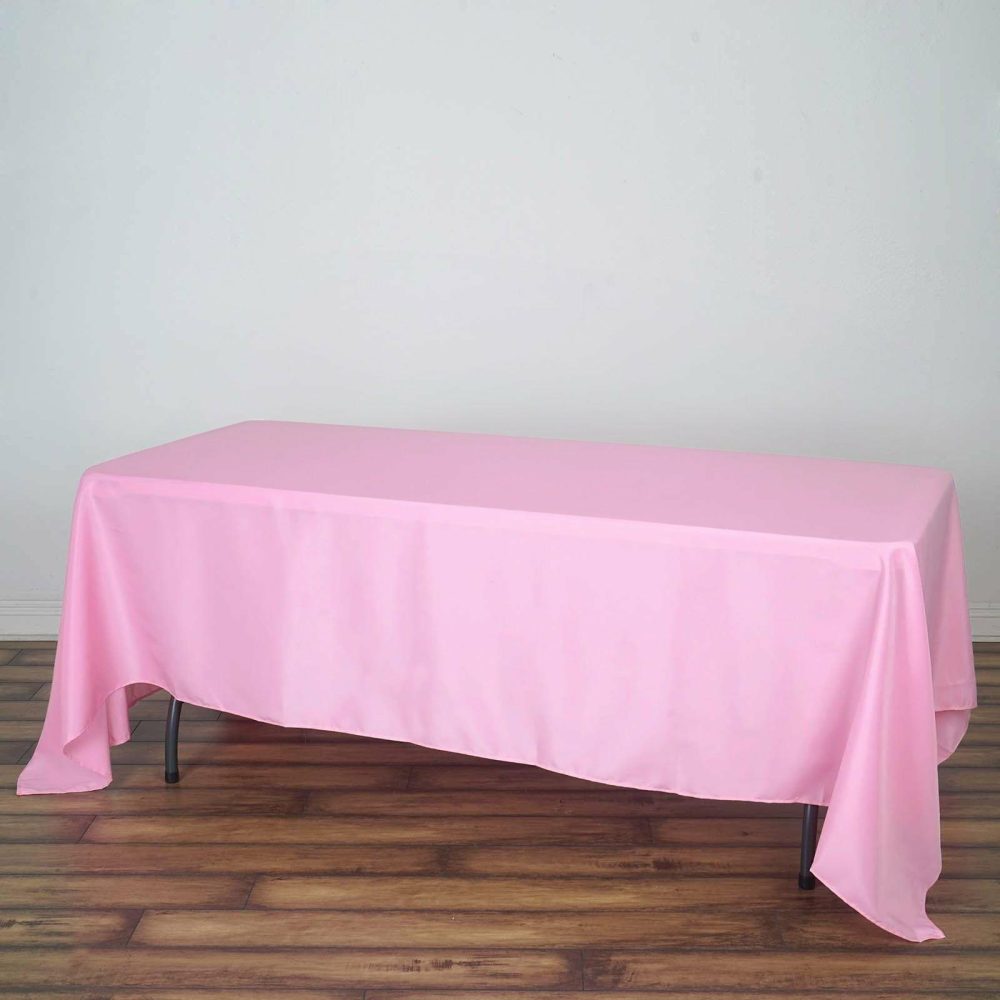 Pink Seamless Polyester Rectangle Tablecloth, Reusable Linen Tablecloth 72″x120″  |   Polyester Polyester Pink