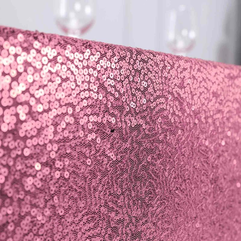 Pink Seamless Premium Sequin Rectangle Tablecloth 90X156″ for 8 Foot Table With Floor-Length Drop  |   Sequin Sequin Pink