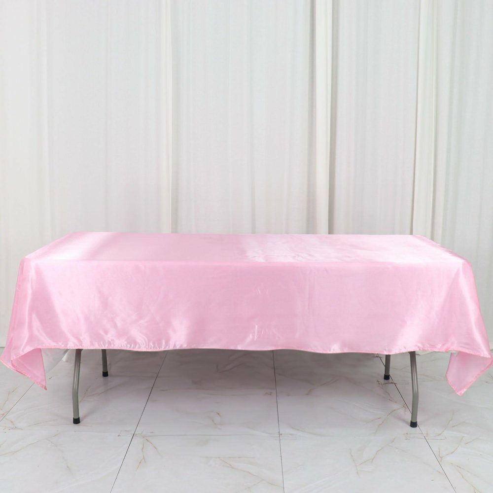 Pink Seamless Smooth Satin Rectangular Tablecloth 60″x102″  |   Satin Satin Pink