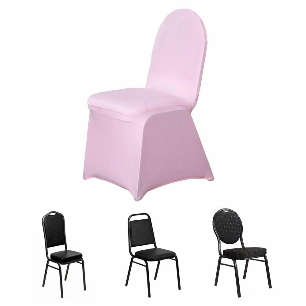 Pink Spandex Stretch Fitted Banquet Slip On Chair Cover 160 GSM  |   Spandex Fitted Banquet Chair Covers Pink