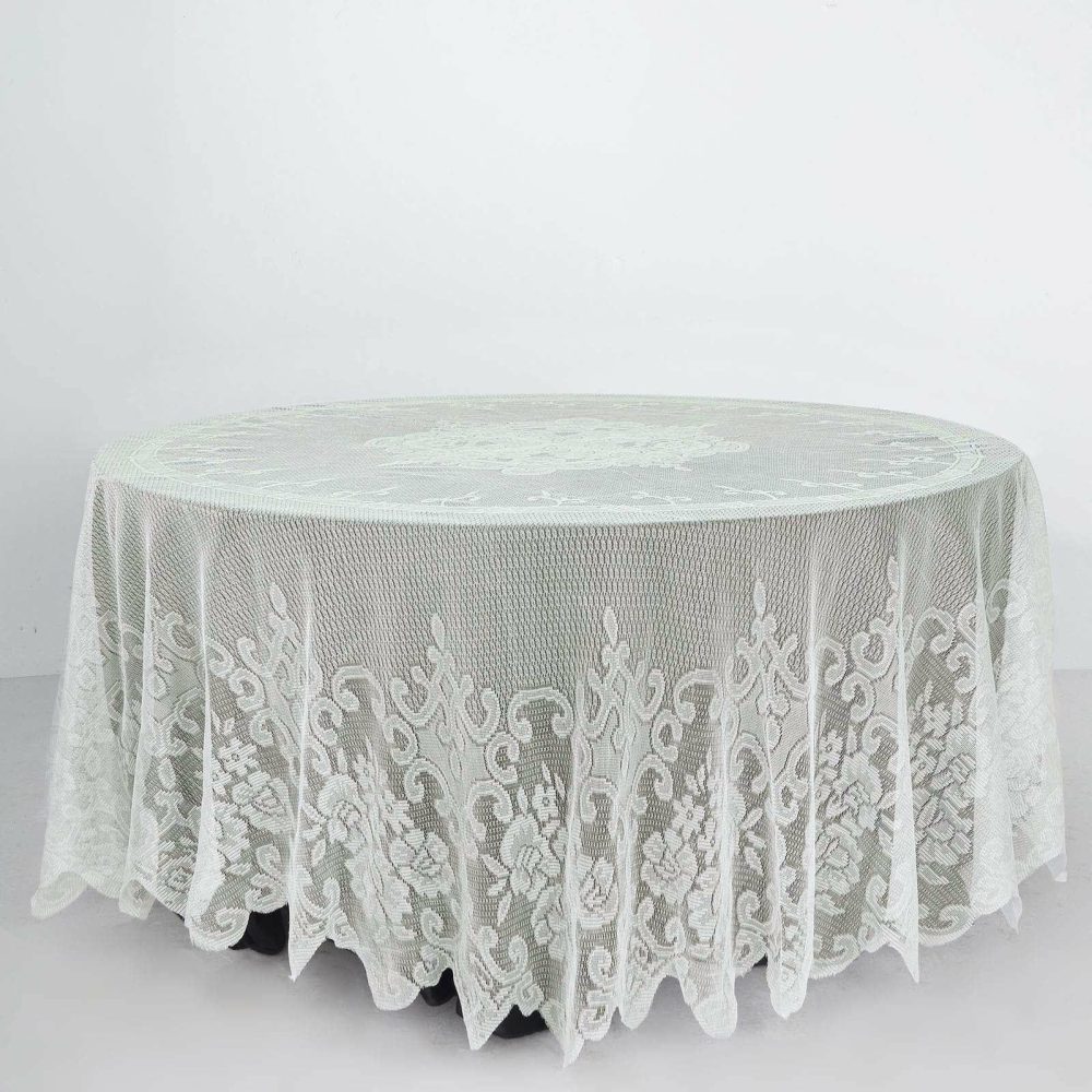 Premium Lace Ivory Round Seamless Tablecloth 108″  |   Jute Burlap & Lace Jute Burlap & Lace Ivory