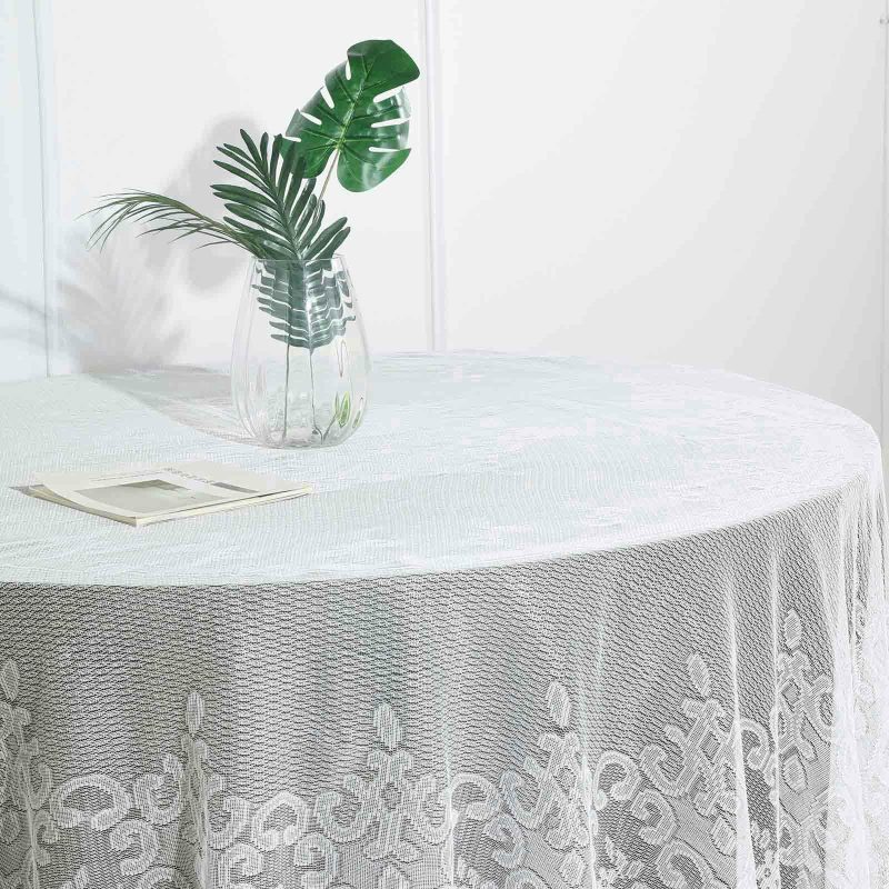 Premium Lace Ivory Round Seamless Tablecloth 108″  |   Jute Burlap & Lace Jute Burlap & Lace Ivory