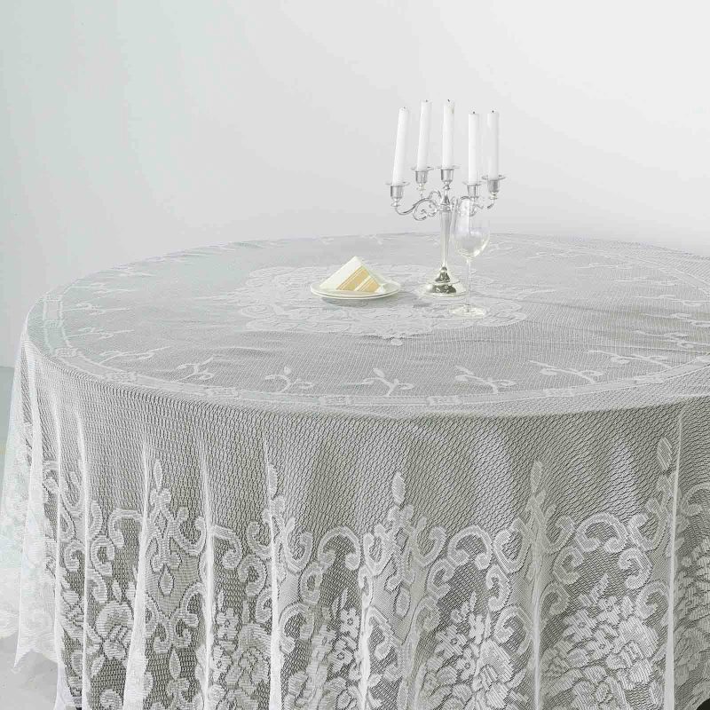 Premium Lace Ivory Round Seamless Tablecloth 108″  |   Jute Burlap & Lace Jute Burlap & Lace Ivory