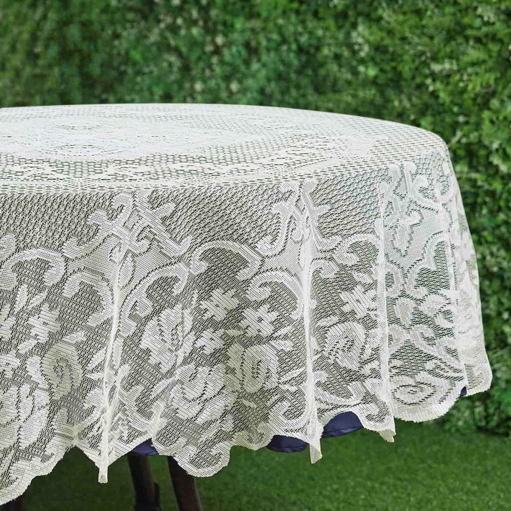 Premium Lace Ivory Round Seamless Tablecloth 70″  |   Jute Burlap & Lace Jute Burlap & Lace Ivory