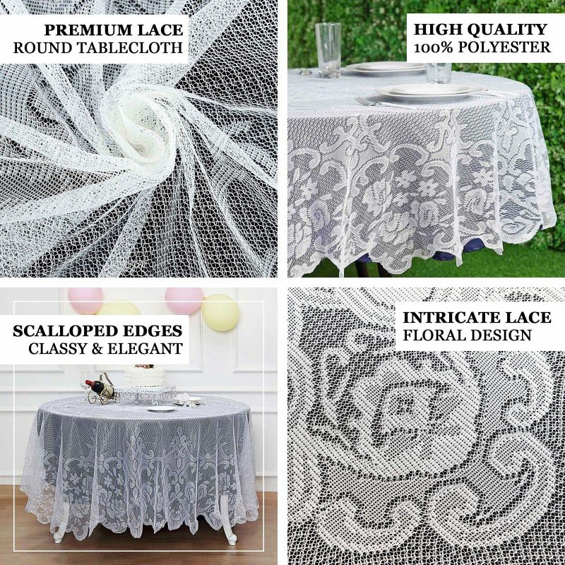 Premium Lace Ivory Round Seamless Tablecloth 70″  |   Jute Burlap & Lace Jute Burlap & Lace Ivory