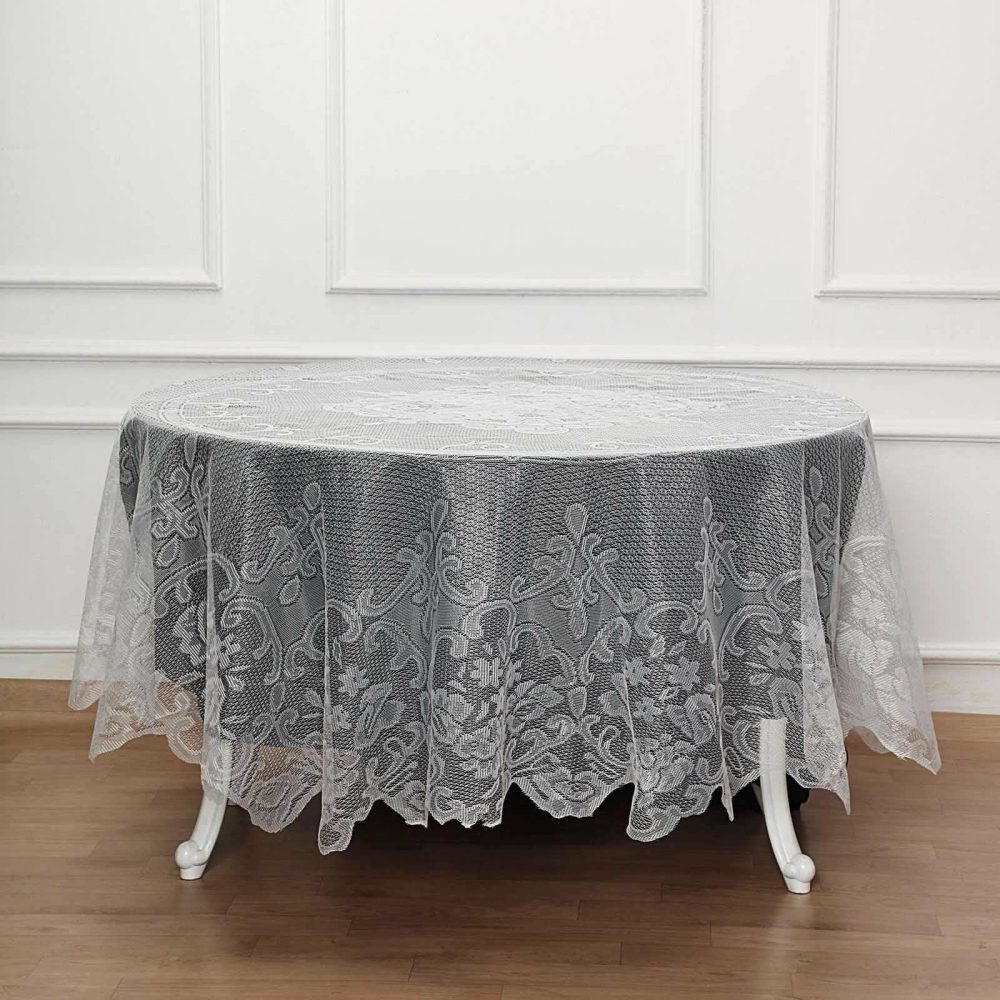 Premium Lace Ivory Round Seamless Tablecloth 90″  |   Jute Burlap & Lace Jute Burlap & Lace Ivory