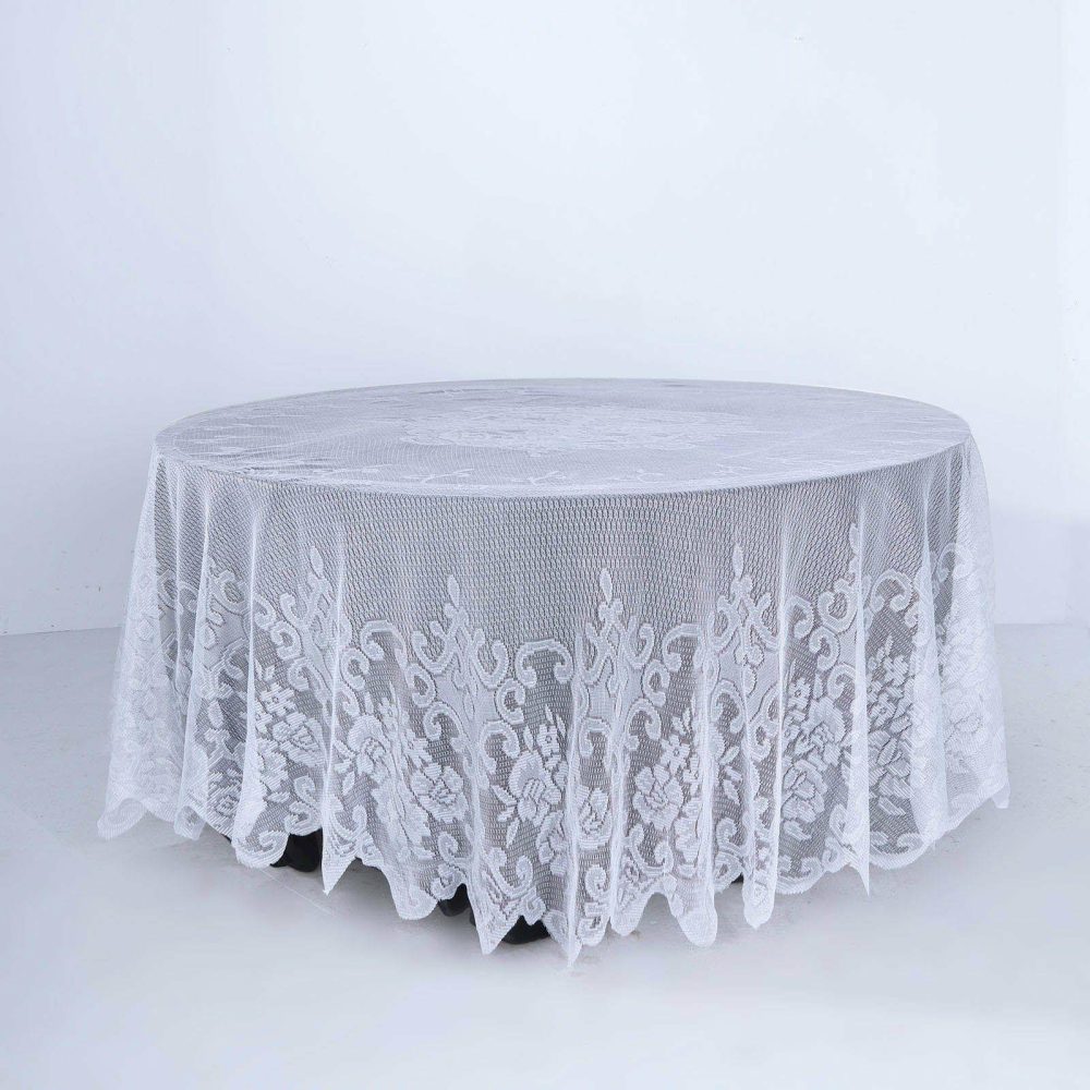 Premium Lace White Round Seamless Tablecloth 108″  |   Jute Burlap & Lace Jute Burlap & Lace