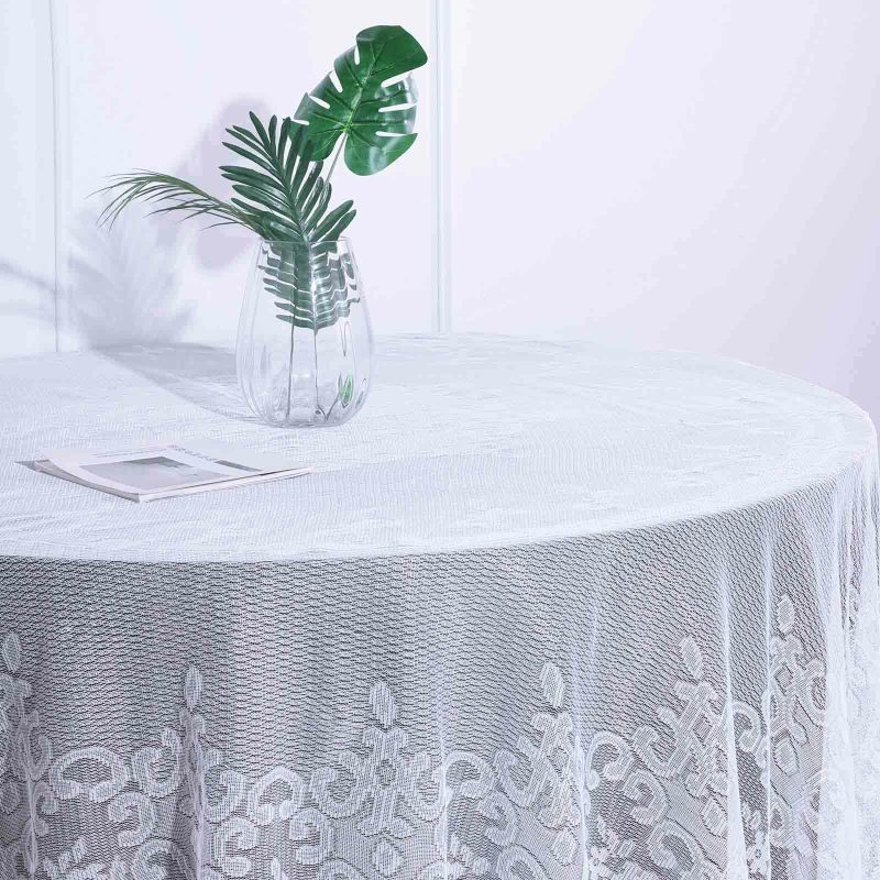 Premium Lace White Round Seamless Tablecloth 108″  |   Jute Burlap & Lace Jute Burlap & Lace