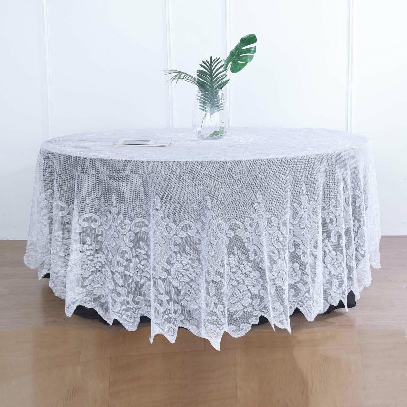 Premium Lace White Round Seamless Tablecloth 108″  |   Jute Burlap & Lace Jute Burlap & Lace