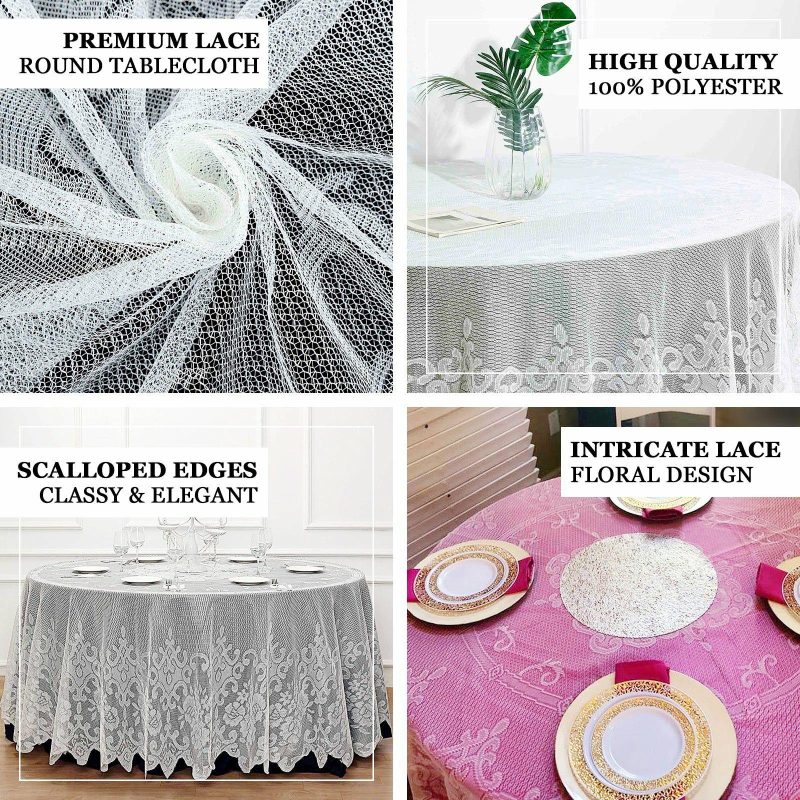 Premium Lace White Round Seamless Tablecloth 108″  |   Jute Burlap & Lace Jute Burlap & Lace