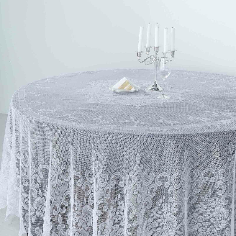 Premium Lace White Round Seamless Tablecloth 108″  |   Jute Burlap & Lace Jute Burlap & Lace