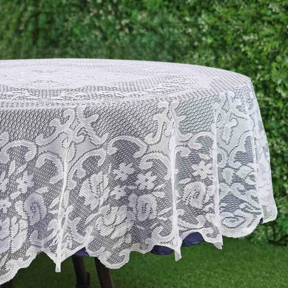 Premium Lace White Round Seamless Tablecloth 70″  |   Jute Burlap & Lace Jute Burlap & Lace Jute Burlap & Lace