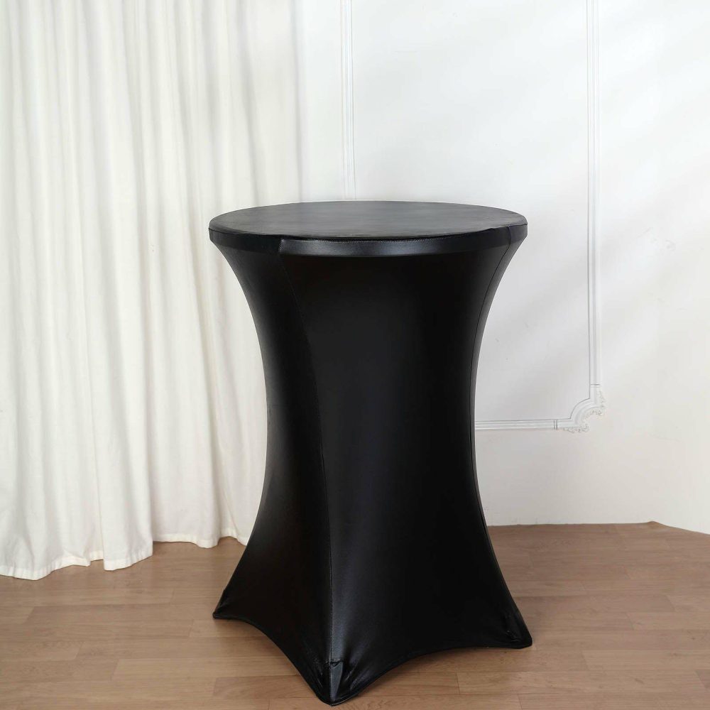 Premium Metallic Black Spandex Highboy Cocktail Table Cover 32″ Día  |   Spandex & Fitted Spandex & Fitted Black