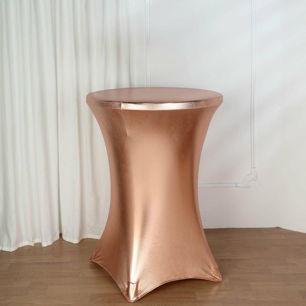 Premium Metallic Blush Spandex Highboy Cocktail Table Cover 32″ Día  |   Spandex & Fitted Spandex & Fitted Blush