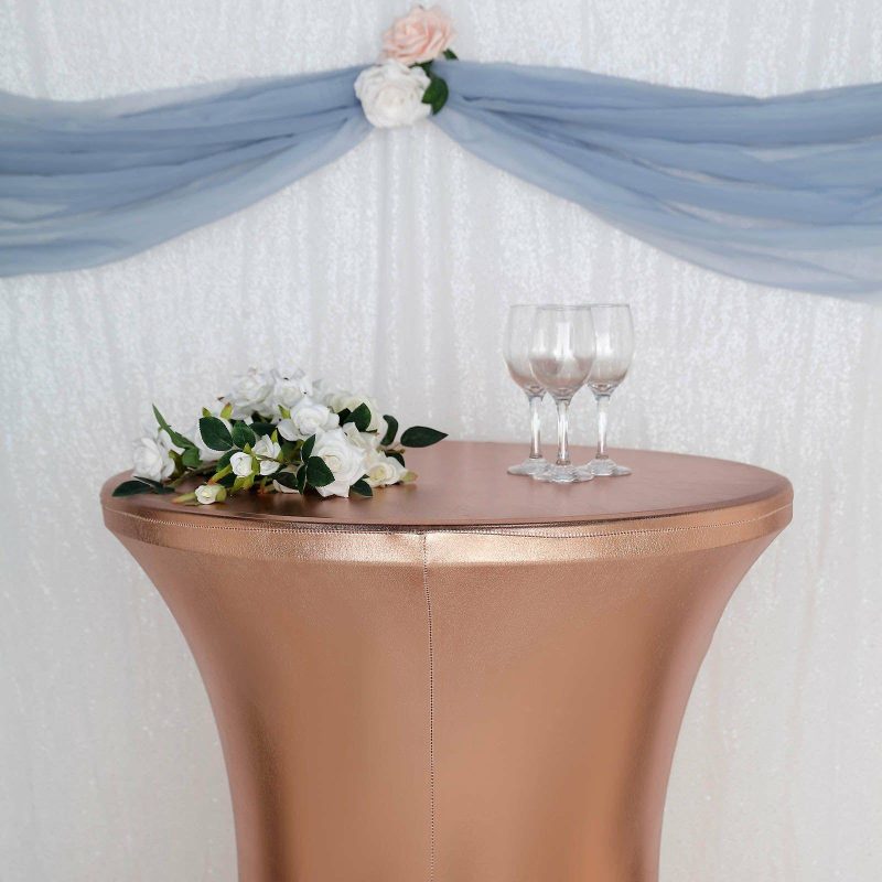 Premium Metallic Blush Spandex Highboy Cocktail Table Cover 32″ Día  |   Spandex & Fitted Spandex & Fitted Blush