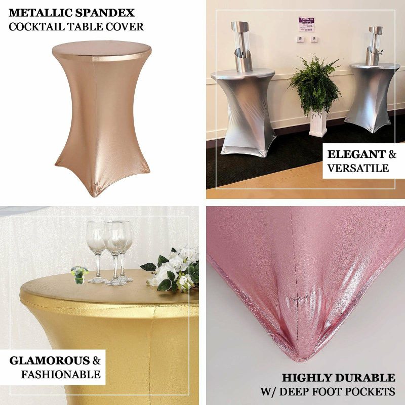 Premium Metallic Blush Spandex Highboy Cocktail Table Cover 32″ Día  |   Spandex & Fitted Spandex & Fitted Blush