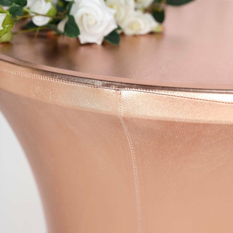 Premium Metallic Blush Spandex Highboy Cocktail Table Cover 32″ Día  |   Spandex & Fitted Spandex & Fitted Blush