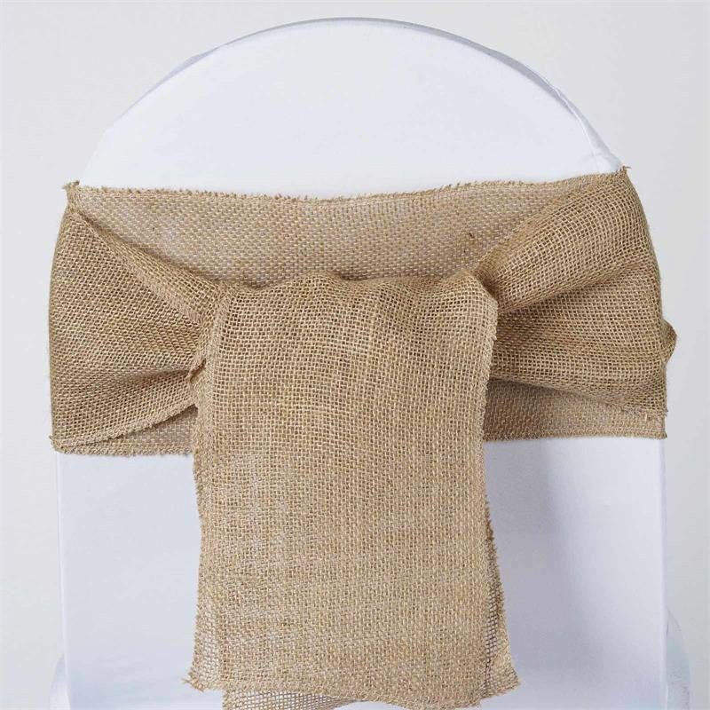 Premium Natural Rustic Burlap Jute Chair Sash 6″x108″  |   Jute Burlap & Lace Chair Sashes Jute Burlap & Lace