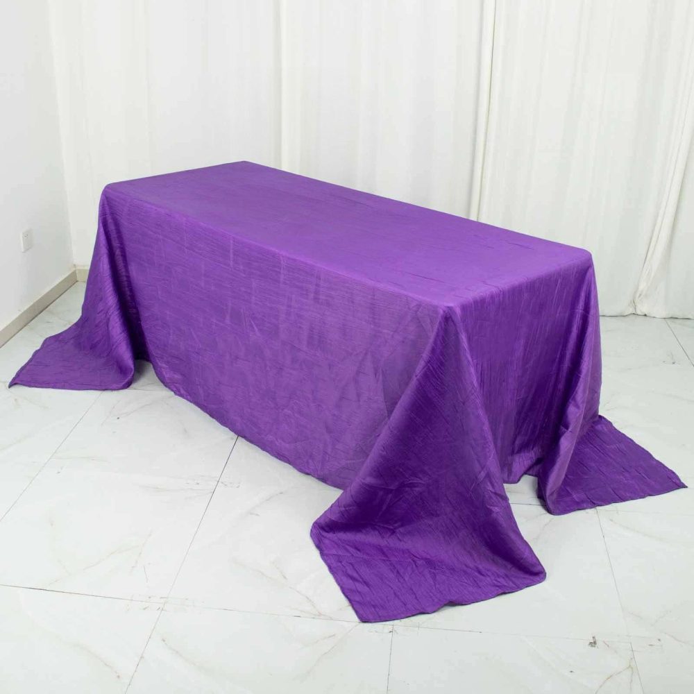 Purple Accordion Crinkle Taffeta Seamless Rectangular Tablecloth 90″x132″ for 6 Foot Table With Floor-Length Drop  |   Pintuck, Crinkle & Leaf Pintuck, Crinkle & Leaf Pintuck, Crinkle & Leaf