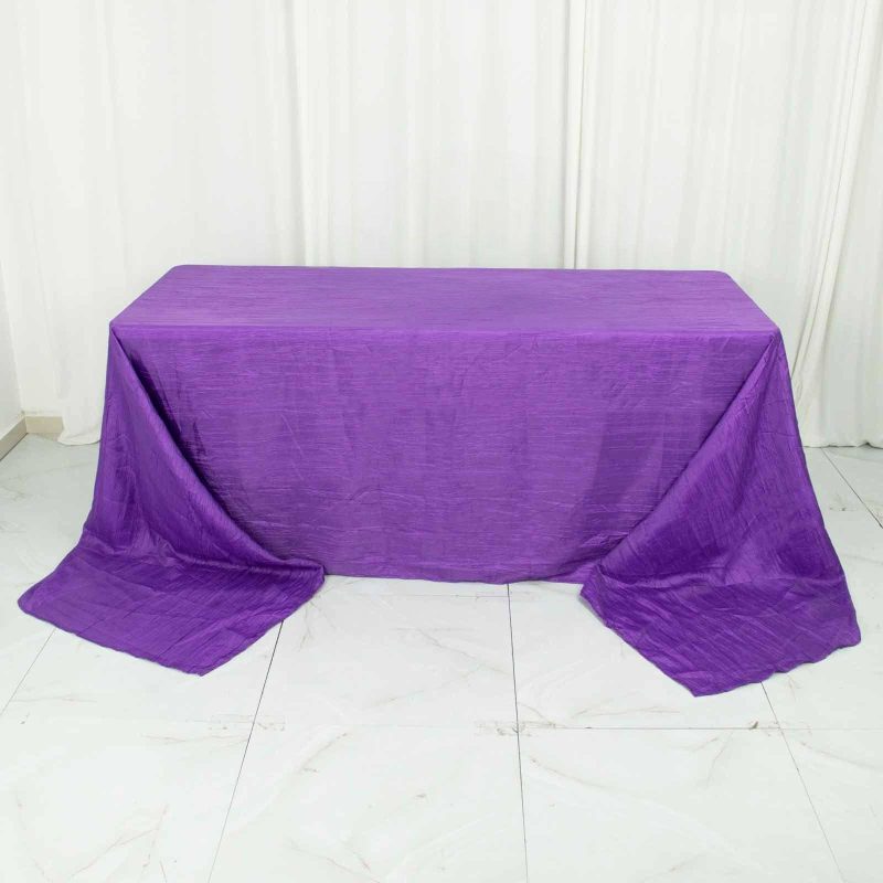 Purple Accordion Crinkle Taffeta Seamless Rectangular Tablecloth 90″x156″ for 8 Foot Table With Floor-Length Drop  |   Pintuck, Crinkle & Leaf Pintuck, Crinkle & Leaf Pintuck, Crinkle & Leaf