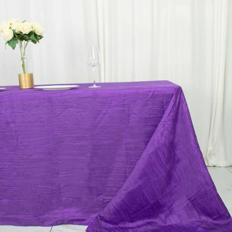 Purple Accordion Crinkle Taffeta Seamless Rectangular Tablecloth 90″x156″ for 8 Foot Table With Floor-Length Drop  |   Pintuck, Crinkle & Leaf Pintuck, Crinkle & Leaf Pintuck, Crinkle & Leaf