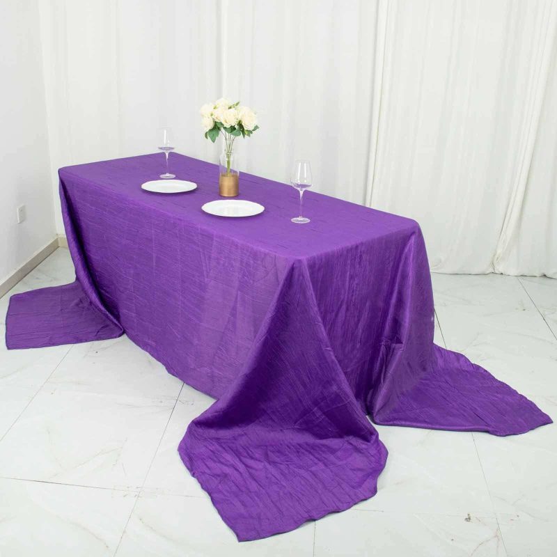 Purple Accordion Crinkle Taffeta Seamless Rectangular Tablecloth 90″x156″ for 8 Foot Table With Floor-Length Drop  |   Pintuck, Crinkle & Leaf Pintuck, Crinkle & Leaf Pintuck, Crinkle & Leaf