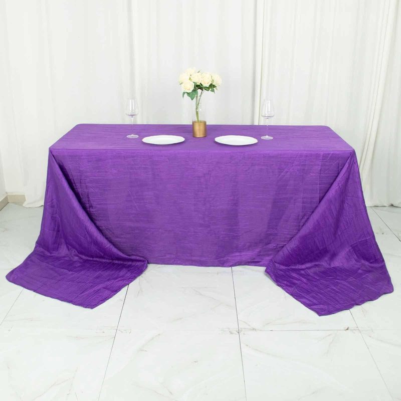 Purple Accordion Crinkle Taffeta Seamless Rectangular Tablecloth 90″x156″ for 8 Foot Table With Floor-Length Drop  |   Pintuck, Crinkle & Leaf Pintuck, Crinkle & Leaf Pintuck, Crinkle & Leaf