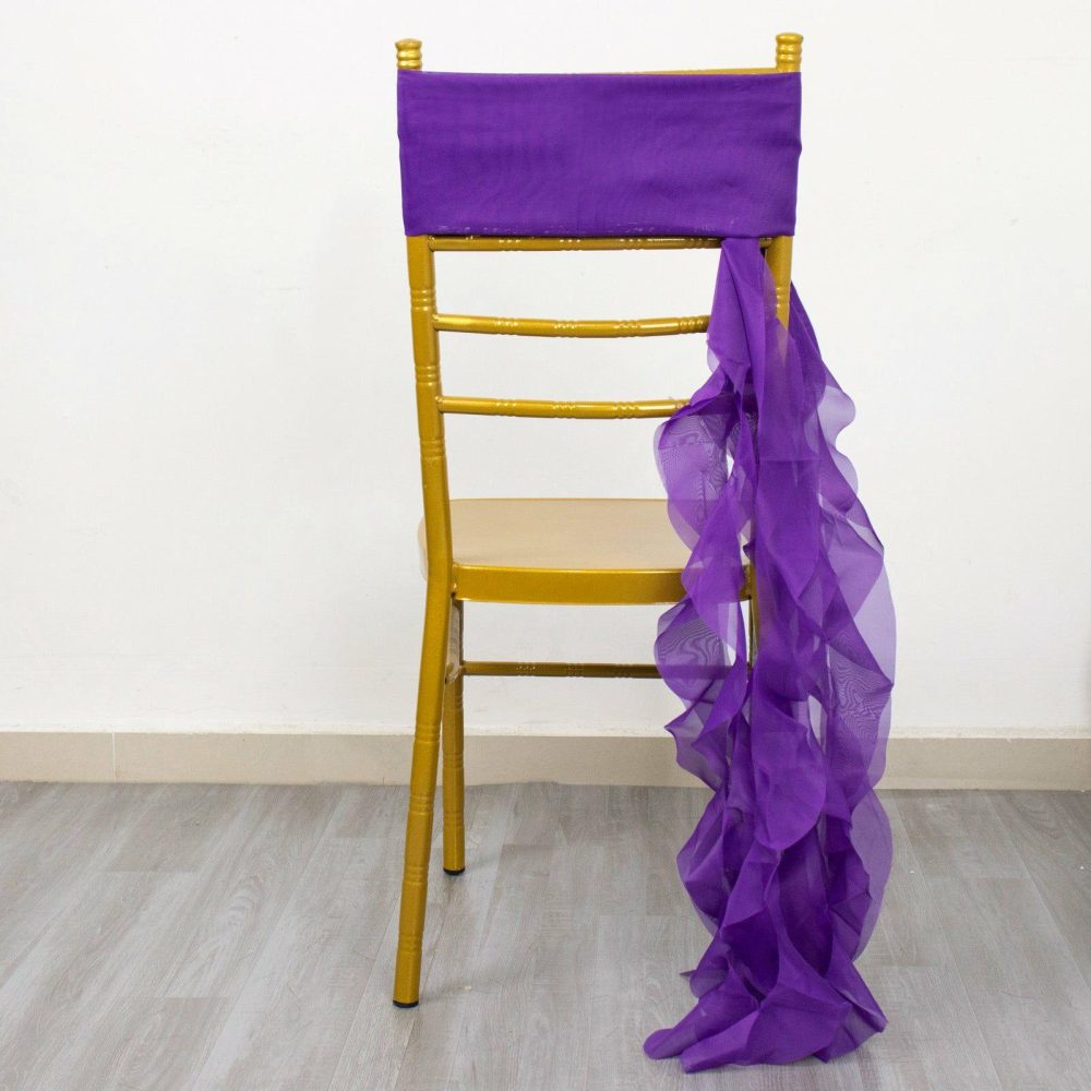 Purple Chiffon Curly Chair Sash  |   Organza & Chiffon Chair Sashes Organza & Chiffon