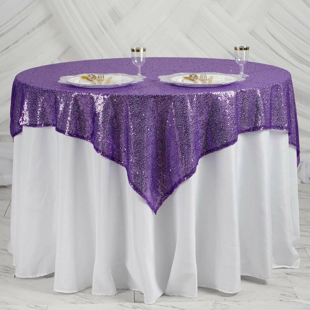 Purple Duchess Sequin Square Table Overlay 60″x60″  |   Sequin Sequin Purple