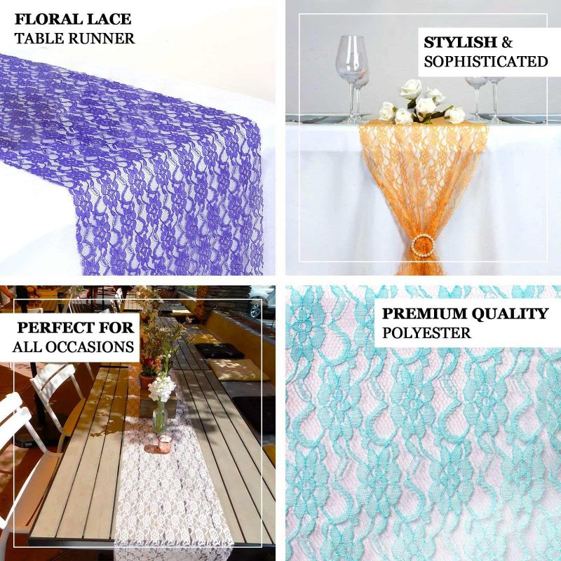 Purple Floral Lace Table Runner 12″x108″  |   Jute Burlap & Lace Jute Burlap & Lace Jute Burlap & Lace