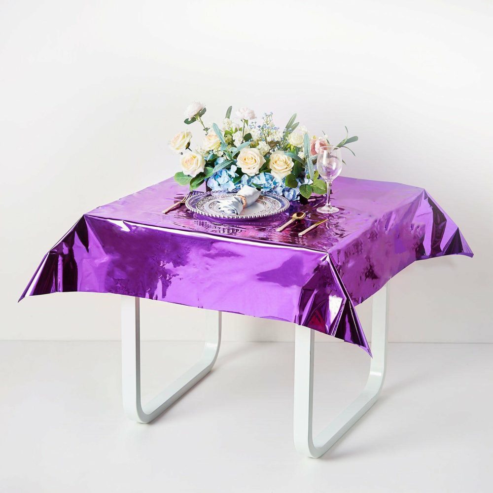 Purple Metallic Foil Square Tablecloth, Disposable Table Cover 50″x50″  |   Disposable Tablecloth Disposable Tablecloth Disposable Tablecloth