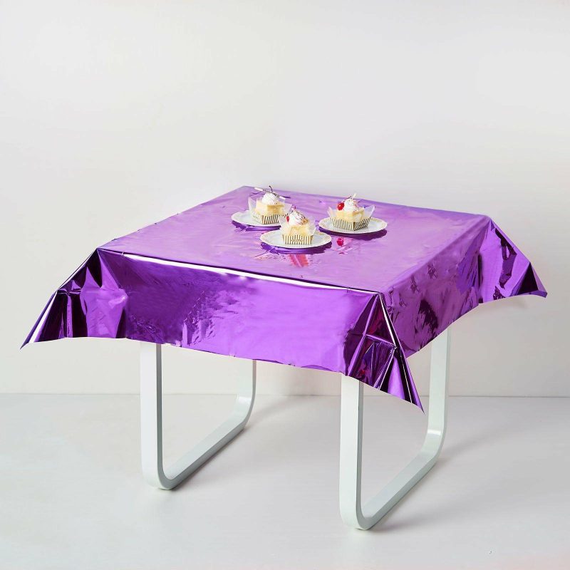 Purple Metallic Foil Square Tablecloth, Disposable Table Cover 50″x50″  |   Disposable Tablecloth Disposable Tablecloth Disposable Tablecloth