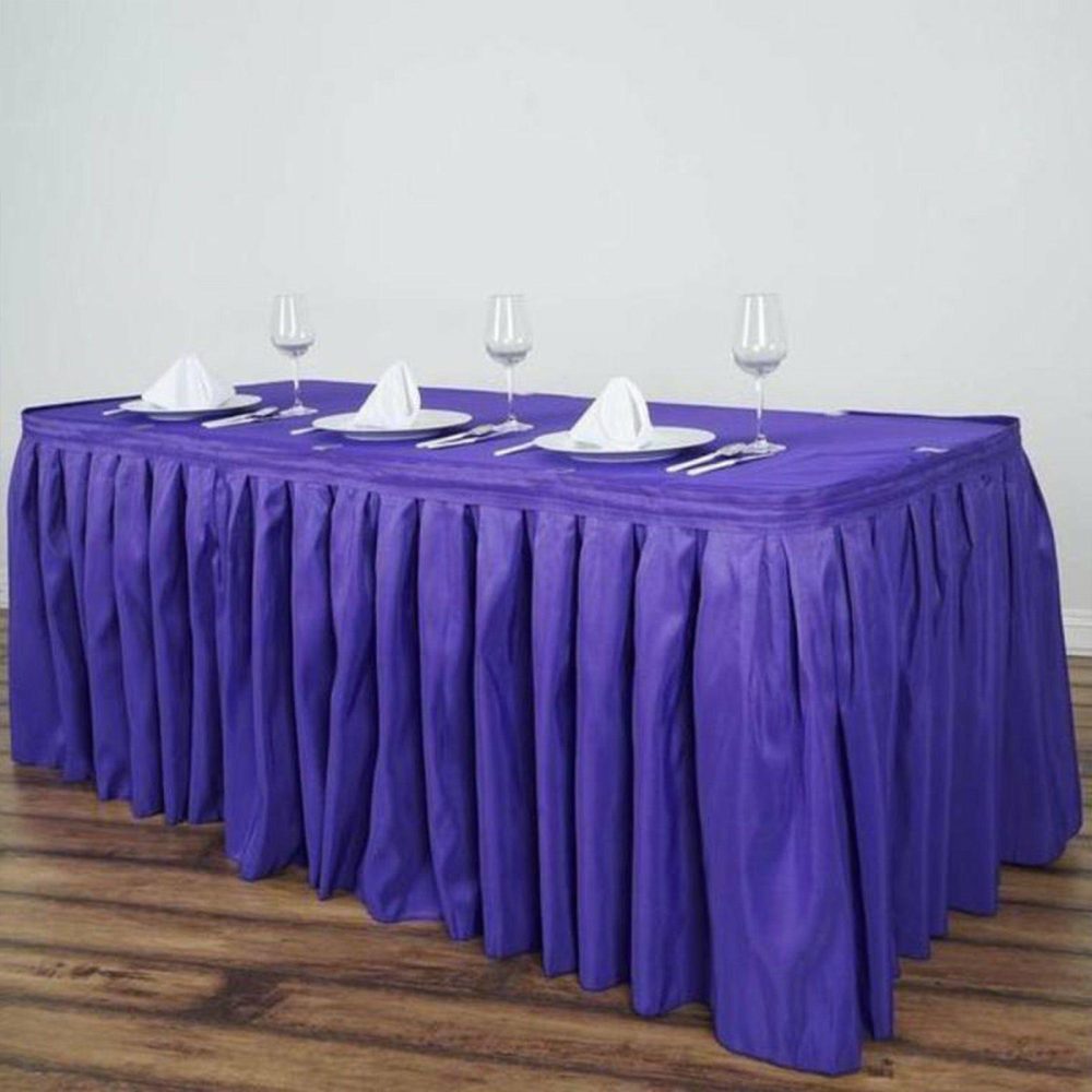 Purple Pleated Polyester Table Skirt, Banquet Folding Table Skirt 14ft  |   Polyester Polyester Polyester