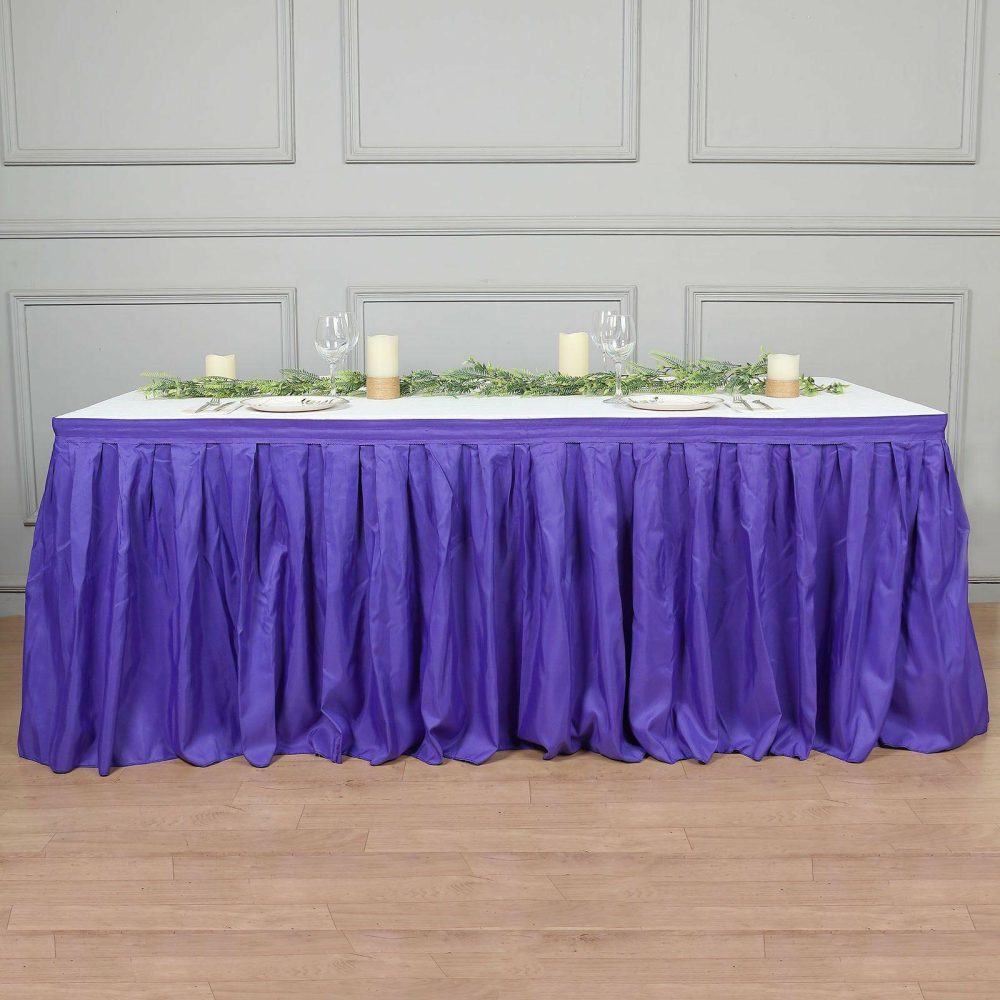 Purple Pleated Polyester Table Skirt, Banquet Folding Table Skirt 17ft  |   Polyester Polyester Polyester